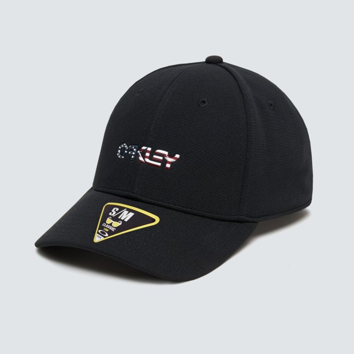Oakley 6 Panel Stretch Metallic Hat – Black/American Flag