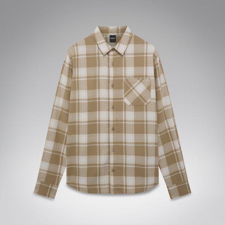 Oakley Podium Plaid Long Sleeve Flannel – Pebble/Mist/White Check